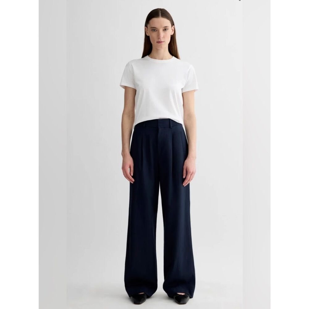 New Everlane THE DRAPER PLEATED PANT IN BUTTERSMOOTH Navy Size 00S